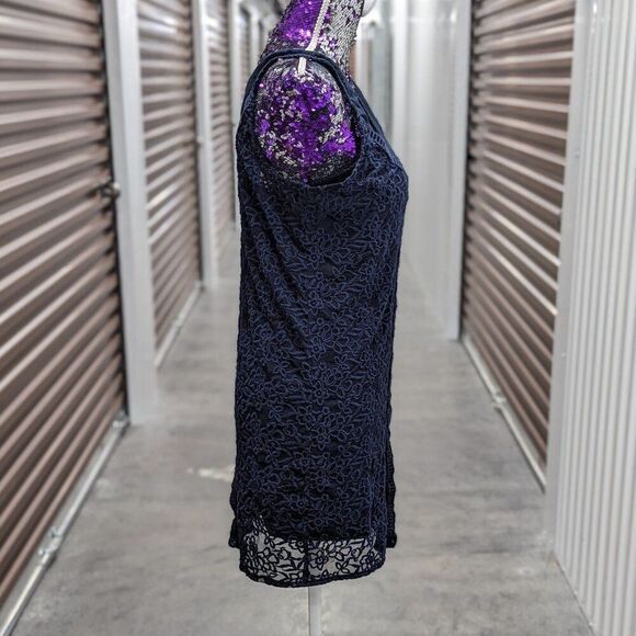 VTG Y2K Abercrombie & Fitch Navy Blue VNeck Floral Eyelet Mini Dress Boho Chic - Picture 3 of 9